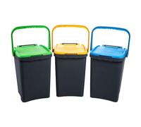 Ecoplast | Tris di Pattumiere per Raccolta Differenziata 50 Lt, Colori Assortiti Giallo/Verde/Blu, 43x41x54,4, Made in Italy