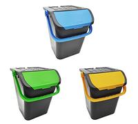 Ecoplast, Tris di Pattumiere per Raccolta Differenziata, con Doppia Apertura, Flessibili, Indeformabili e Impilabili, Resistenti a Tutte le Temperature, Per Interni ed Esterni, 35 L, Made in Italy