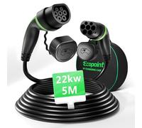 ECOPOINT Cavo Ricarica Auto Elettrica Tipo 2 22KW 5M Trifase, Cavo di Ricarica EV 32A, Tipo 2 a Tipo 2 con Borsa Stoccaggio, IP54, Compatibile con Model Y, 3, S, X, i3, 500e, ID.4, ID.5