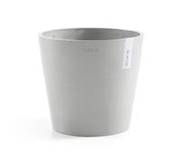 Ecopots Amsterdam, vaso da fiori rotondo moderno in plastica riciclata, resistente, per interni/esterni, bianco grigio, 30,5 cm