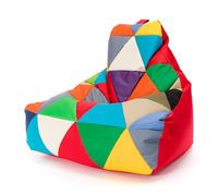 Ecopuf - Keiko Patchwork Pouf per esterni - Pouf con sfere di polistirolo - Sacco impermeabile - Poltrona relax - Arredamento casa - Dimensioni M - 100 x 80 x 85 cm, rosso