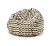 Ecopuf - Pouf con Imbottitura - Pouf da Esterno e da Interno, Poltrona a Sacco con Tessuto Idrorepellente, Motivo a Zig Zag, 90(L) x90(P) x50(A) cm, 2kg, Sakwa M Outdoor Verde