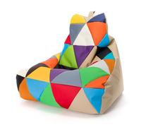 Ecopuf - Pouf Keiko Patchwork Poltrona da Esterno Impermeabile - Pouf Imbottito in Palline di Polistirolo - Poltrona Relax Soggiorno - Poltrona Taglia M - 100x80x85 cm, Miscela/Cappuccino