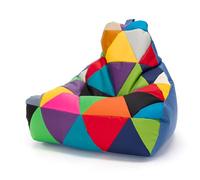 Ecopuf - Pouf Keiko Patchwork Poltrona da Esterno Impermeabile - Pouf Imbottito in Palline di Polistirolo - Poltrona Relax Soggiorno - Poltrona Taglia M - 100x80x85 cm, Miscela/Blu