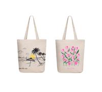 Ecoright Shopping Bag, Cotton Fabric Bag, Printed with Zip, Robust Carry Bag with Handle, Fabric Bag for Women, Utility