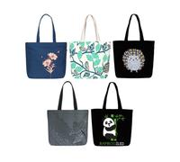 Ecoright(Pack of 5) grandi borse in tela da donna, con tasca interna, borsa riutilizzabile con cerniera per scuola, lavoro, shopping, spiaggia