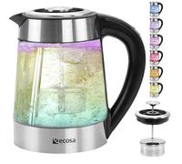 Ecosa Bollitore in vetro con colino da tè e regolazione della temperatura in acciaio inox, bollitore in vetro e acciaio inox, senza BPA, mantenimento al caldo, temperatura regolabile da 40 a
