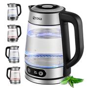 Ecosa® Bollitore in vetro con regolazione della temperatura, 1,8 l, 2200 W, in acciaio inox, con scelta della temperatura, 100% senza BPA, funzione di mantenimento al caldo, illuminazione a LED