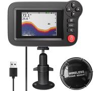 Ecoscandaglio portatile con sensore sonar wireless, 125 kHz, grandangolo 105°, schermo LCD, ecoscandaglio, con lampada attraente per pesci per pesca su ghiaccio, lago e barca