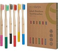 EcoSlurps 6 spazzolini da denti in bambù confezione multipla - Confezione famiglia di spazzolini biodegradabili - Spazzolini da denti naturali vegani ecologici in bambù