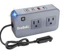 EcoSolLi - Inverter di alimentazione per auto, 200 W, 12 V DC a 110 V CA, adattatore per presa con 20 W USB-C/18 W, USB-QC/4.8 A, convertitore di corrente portatile USB doppio per veicoli portatili,