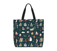 Ecosostenibile Borsa Stoffa Shopper Santa Claus Christmas Print Borsa Donna Con Tasca Interna Borsa Di Tela Per Shopping, Uso Viaggi, Scuola, 40X50X15Cm