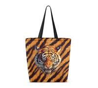 Ecosostenibile Borsa Tote Bag Tiger Head Borsa Shopper Con Tasca Interna Busta Spesa Per Shopping, Scuola, Regali, 40X50X15Cm