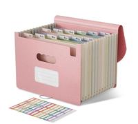 EcoStash Accordian - Organizer per documenti con 12 tasche, in paglia di grano, espandibile, per ricevute mensili, 100% senza BPA, ritorno alla natura, vita sana, formato lettera/A4, rosa fragola