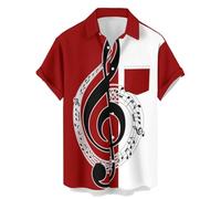 Ecosunny Camicie hawaiane da uomo con stampa totem tasca sul petto, camicia a maniche corte con bottoni, Note musicali., 3XL