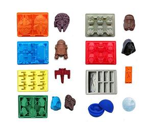 ECOSWAY - Set di 8 stampi in silicone per vassoio di ghiaccio Star Wars, per cioccolatini, Stormtrooper, Darth Vader, X-Wing Fighter, Millennium Falcon, R2-D2, Han Solo, Boba Fett e Death Star