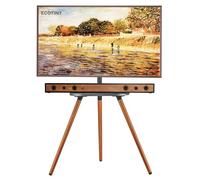 ECOTINY Cavalletto per TV con treppiede, per schermo LCD LED OLED da 43 a 65 pollici, regolabile in altezza e girevole, supporto TV angolare portatile con vassoio in legno, VESA 400 x 400 mm