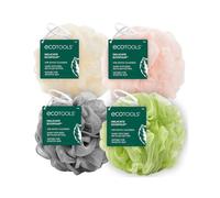 EcoTools Delicate EcoPouf 4 Pack, Loofah Sponge For Bath & Shower, Recycled Netting, Gentle Exfoliation, Pouf For Body Wash, Eco-Friendly Bath Accessory, Cruelty-Free, Color May Vary, (60g Each)