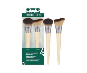 EcoTools New Natural Blush & Highlight Duo, 2 Piece Set | Luminosità senza sforzo con un set di pennelli per trucco e blush, pennello liquido per fard e pennelli da trucco in bambù