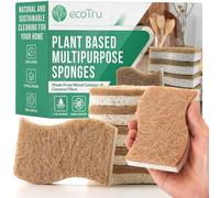 ecoTru Confezione da 6 spugne naturali compostabili, ecologiche per la pulizia dei piatti, in cellulosa biodegradabile e cocco, spugne ecologiche e pagliette antigraffio resistenti