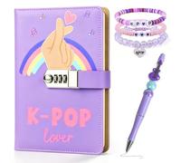 EcoUtens Kpop Diario con lucchetto per ragazze, diario bloccato con password con penna e 3 bracciali, design unico kit diario per compleanni, bomboniere e fan del Kpop, adolescenti e figlia