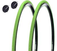 2 COPERTONCINI COLORATI 700X23C (23-622) + CAMERE VALVOLA PRESTA PNEUMATICI SLICK FIXED PER BICICLETTA DA CORSA GOMME STRADA ROAD (VERDE, 60mm)