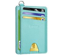 EcoVision Portafoglio sottile minimalista con tasca frontale, blocco RFID, porta carte di credito, portafoglio con gancio a D staccabile, per uomini e donne, 1 Litchi Blu Oceano, Medium, Alla moda