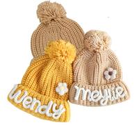 ECOVOYGGE Cappelli per bambini personalizzati con nome in tessuto, cappello invernale per bambini, lavorato a maglia, cappello termico ricamato per inverno autunno 0-5 anni, regalo per neonati 6