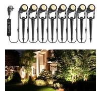 ECOWHO Faretto da giardino a LED, 12 V, 3 W, con picchetto e spina, IP65, impermeabile, da giardino, con cavo, per esterni, giardino, prato (bianco caldo, confezione da 8)