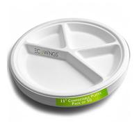 ECOWINGS Piatti biodegradabili da 28 cm con 4 scomparti, perfetti per feste, picnic, cene in famiglia e ogni celebrazione in mezzo. Confezione da 50 piatti in bagassa, 4 scomparti.