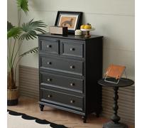 Ecoxsnz Cassettiera con 5 cassetti, cassettiera e credenze con robusto telaio in acciaio, 80 x 35 x 100 cm, design retrò per camera da letto, soggiorno (nero, 80 x 35 x 100 cm)