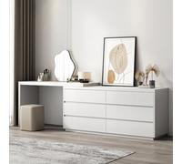 Ecoxsnz Comò con 6 cassetti, 120 cm, con ripiano, tavolo da toeletta ad angolo o a forma di L, per camera da letto, studio (bianco, 140 x 40 x 70 cm)