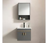 Ecoxsnz Lavabo con mobiletto e armadietto a specchio, 50 cm, set di mobili da bagno da appendere con lavabo in ceramica, armadio da bagno con rubinetto e tubo di ingresso, grigio, 50 x 36 cm