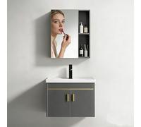 Ecoxsnz Lavabo con mobiletto e armadietto a specchio, 50 cm, set di mobili da bagno da appendere con lavabo in ceramica, armadio da bagno con rubinetto e tubo di ingresso, grigio 60 x 40 cm