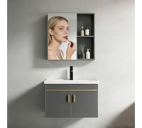 Ecoxsnz Mobile da bagno con mobiletto e armadietto a specchio, 50 cm, set da appendere con lavabo in ceramica, armadio da bagno con rubinetto e tubo di ingresso, grigio 70 x 47 cm