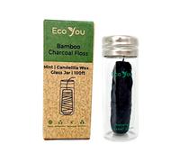 Ecoyou Bamboo Charcoal Dental Floss | Mint & Candelilla cera | Vegan e biodegradabile (1 pacchetto di ricariche con supporto di vetro)