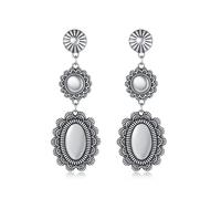 ecozran Chic Western Cowgirl - Orecchini pendenti a forma di concho, stile bohémien, vintage, in argento Sterling e turchese, gioielli da donna, Small, Zinco, Nessuna pietra preziosa