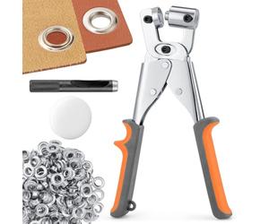 Ecraft Kit di utensili per occhielli con pinza: 10 mm con 500 occhielli argentati, punzonatrice, pinza, perforatrice, pinza, pinza, set di pinze per fori per striscioni, macchina per tessuti e carta