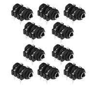 ECSiNG 10 Pezzi 6,35 Mm 1/4 Pollici Femmina Mono Stereo Per Cuffie Presa Jack Audio Montaggio A Pannello Connettori A 4 Pin Con Rondelle Di Montaggio Nero