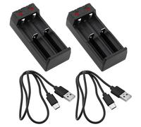 ECSiNG 2 Pezzi Caricabatterie Per Batterie Agli Ioni Di Litio Caricabatteria Da 3,6 V/3,7 V 92,8x41,1x30,3 Mm Per 18650 18500 18490 16340 14500 22650 26500 26650 Caricabatterie Doppio Nero