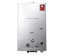 ECUTEE 12L 24KW Scaldabagno a Gas di Petrolio Liquefatto Propano/GPL Con Kit Doccia, Istantaneo Senza Serbatoio Per Docce da Esterno, Argento