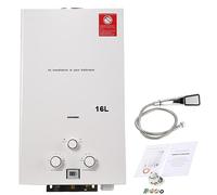 ECUTEE 16L 32KW Scaldabagno a Gas di Petrolio Liquefatto GPL/Propano Istantaneo Senza Serbatoio Con Kit Doccia, Per Docce da Esterno, Bianco