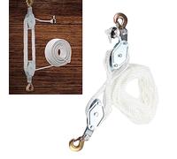ECUTEE Puleggia con freno a fune, cricchetto, puleggia con gancio, 20 m, corda in nylon, per sollevare carichi fino a 900 kg