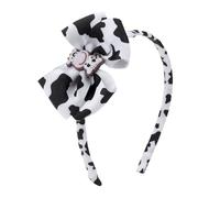 Ecuupas Cerchietto per capelli con stampa di mucca, carino, bianco e nero, con fiocco in gros grain, decorazione per capelli per adolescenti, ragazze e donne, 1 pezzo