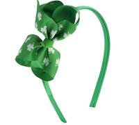 Ecuupas Cerchietto verde per il giorno di San Patrizio con trifoglio e fiocco per capelli con trifoglio e leprechaun design per la fortuna degli irlandesi, accessori per capelli per donne e ragazze,