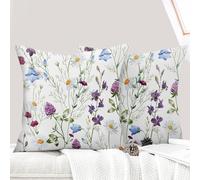 ECZOIL Set da 2 Federe decorative per cuscino 40x40 cm, in stile Boho, con fiori, in peluche corto, stampa reversibile, federa decorativa per soggiorno, divano, camera da letto - Margherite lilla