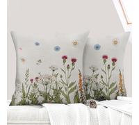 ECZOIL Set di 2 federe decorative per cuscini 45x45 cm Fiori Federe per divano decorative Motivo pianta a fiori selvatici Federa per casa soggiorno camera da letto e fattoria - Fiori colorati
