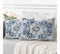 ECZOIL - Set di 2 Federe Decorative per Cuscino 30x50 cm, Stile Boho Etico Vintage per Divano, Fodera per Cuscino Morbida per Casa, Soggiorno, Camera da Letto, Stile Bohémien Art Déco - Blu/Bianco