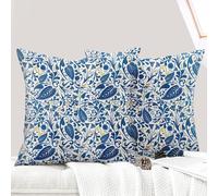 ECZOIL Set di 2 federe decorative per cuscino, 40 x 40 cm, motivo fiori selvatici, per camera da letto, fattoria, soggiorno, foglie blu