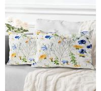 ECZOIL Set di 2 federe decorative per cuscino, 40 x 60 cm, motivo fiori selvatici, per camera da letto, fattoria, soggiorno, margherita giallo